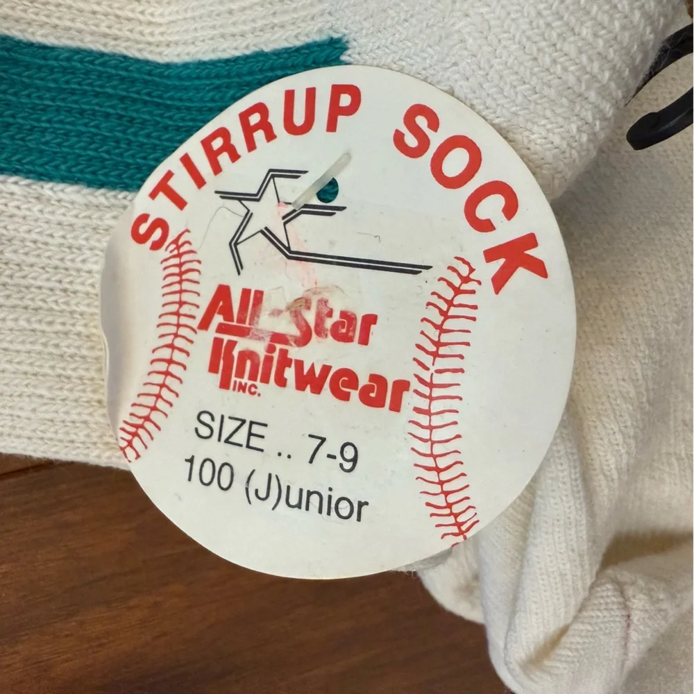 NWT All-Star Knitwear Stirrup Baseball Socks Junior 7–9 Teal Stripe Vintage USA